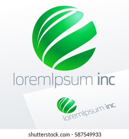 Abstract eco sign in sphere shape on white background. Green logotype for Ecology, Pharmacy, Medicine activity