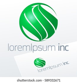 Abstract eco sign in sphere shape on white background. Green logotype for Ecology, Pharmacy, Medicine activity