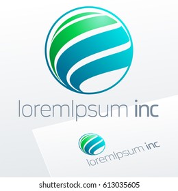 Abstract eco sign in sphere shape on white background. Green logotype for Ecology, Pharmacy, Medicine activity