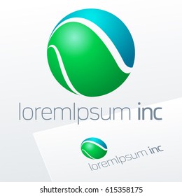 Abstract eco sign in sphere shape on white background. Green logotype for Ecology, Pharmacy, Medicine activity
