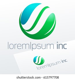 Abstract eco sign in sphere shape on white background. Green logotype for Ecology, Pharmacy, Medicine activity