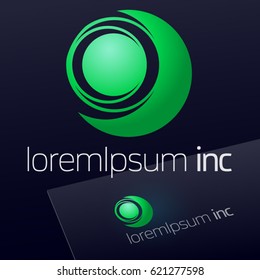 Abstract eco sign in sphere shape. Green logotype for Ecology, Pharmacy, Medicine activity