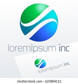 Abstract eco sign in sphere shape on white background. Colorful logotype for Ecology, Pharmacy, Medicine activity