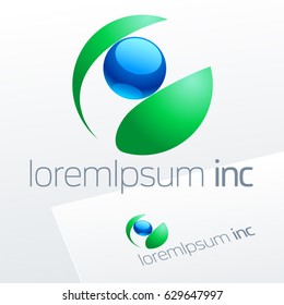 Abstract eco sign in sphere shape on white background. Green logotype for Ecology, Pharmacy, Medicine activity