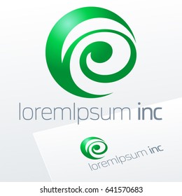 Abstract eco sign in sphere shape on white background. Green logotype for Ecology, Pharmacy, Medicine activity