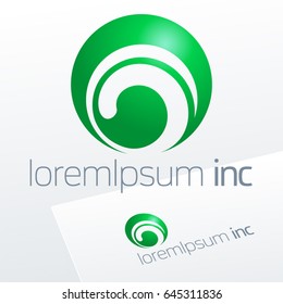 Abstract eco sign in sphere shape on white background. Green logotype for Ecology, Pharmacy, Medicine activity