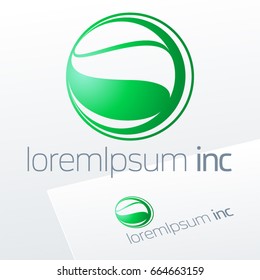 Abstract eco sign in sphere shape. Green logotype for Ecology, Pharmacy, Medicine activity