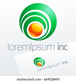 Abstract eco sign in sphere shape on white background. Colorful logotype for Ecology, Pharmacy, Medicine activity