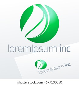 Abstract eco sign in sphere shape on white background. Green logotype for Ecology, Pharmacy, Medicine activity