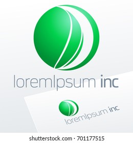 Abstract eco sign in sphere shape on white background. Green logotype for Ecology, Pharmacy, Medicine activity