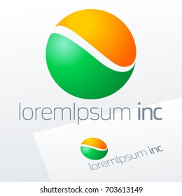 Abstract eco sign in sphere shape on white background. Colorful logotype for Ecology, Pharmacy, Medicine activity.