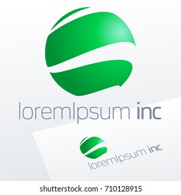 Abstract eco sign in sphere shape on white background. Green logotype for Ecology, Pharmacy, Medicine activity