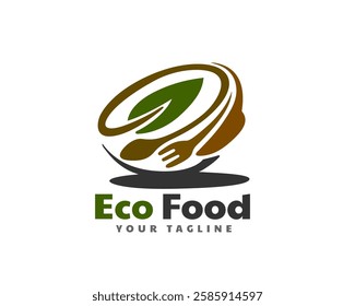 abstract eco vegan food cup bowl menu logo design template illustration