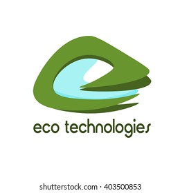 abstract ecologic logo green on white, environmental friendly icon, nature and water protection