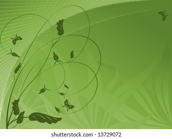 abstract ecological background with plants and butterflies