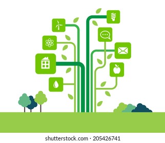 Abstract ecology background with lines and icons