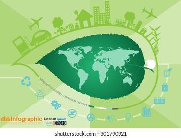 Abstract ecology connection concept background with icons for eco friendly, energy, environment.Vector infographic illustration