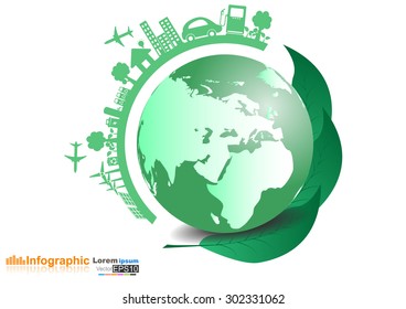 Abstract ecology connection concept background 
with icons for eco friendly, energy, 
environment. Vector infographic illustration