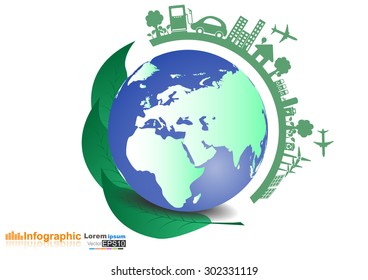 Abstract ecology connection concept background 
with icons for eco friendly, energy, 
environment. Vector infographic illustration
