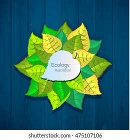 Abstract ecology connection concept background . leaves on the wooden background. Vector illustration