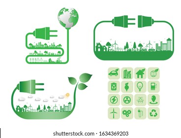 Abstract ecology connection electrical plug concept background . Vector 
infographic illustration
