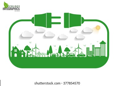 Abstract ecology connection electrical plug concept background . Vector infographic illustration