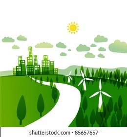 abstract ecology illustration - ecology / wind turbines concept