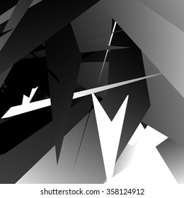 Abstract edgy, angled shapes texture. Monochrome futuristic background.