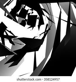 Abstract edgy, angled shapes texture. Monochrome futuristic background.