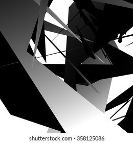 Abstract edgy, angled shapes texture. Monochrome futuristic background.