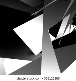 Abstract edgy, angled shapes texture. Monochrome futuristic background.