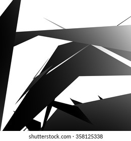 Abstract edgy, angled shapes texture. Monochrome futuristic background.