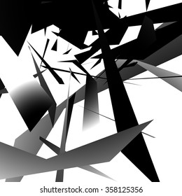 Abstract edgy, angled shapes texture. Monochrome futuristic background.