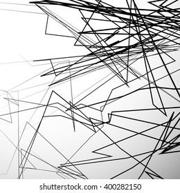 Abstract edgy, angular lines artistic black and white background - Random dynamic lines.