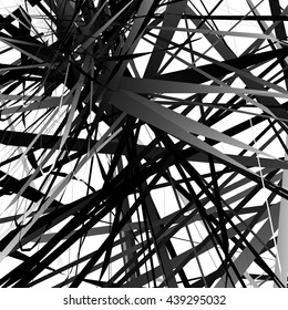 Abstract edgy, geometric vector art, monochrome angular illustration with random, chaotic overlapping shapes. Rough, harsh texture.