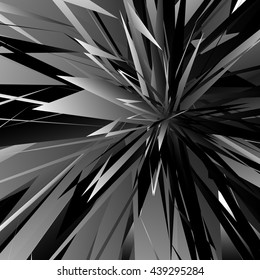 Abstract edgy, geometric vector art, monochrome angular illustration with random, chaotic overlapping shapes. Rough, harsh texture.