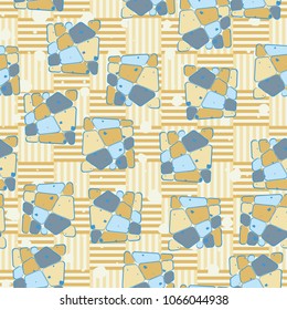 Abstract editable pattern. Broken quadrangles. Multicolored. Checkered background.