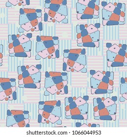 Abstract editable pattern. Broken quadrangles. Multicolored. Checkered background.