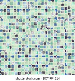 Abstract editable pattern. Circles, squares and transitional figures. A grid of diagonal strokes.