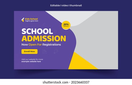 Abstract Editable thumbnail design for any videos. Kids school education admission customizable video thumbnail and web banner design. Video cover photo template, Creative Layout.