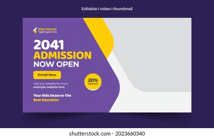 Abstract Editable thumbnail design for any videos. Kids school education admission customizable video thumbnail and web banner design. Video cover photo template, Creative Layout.