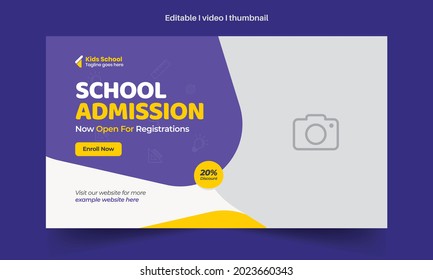 Abstract Editable thumbnail design for any videos. Kids school education admission customizable video thumbnail and web banner design. Video cover photo template, Creative Layout.