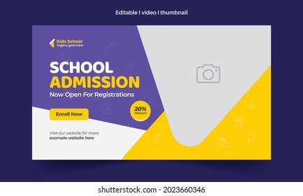 Abstract Editable thumbnail design for any videos. Kids school education admission customizable video thumbnail and web banner design. Video cover photo template, Creative Layout.