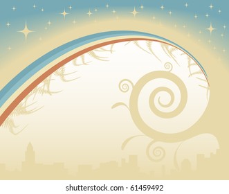 Abstract editable vector background with stars and rainbow