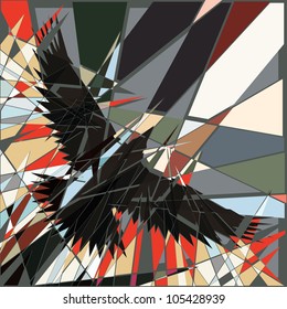 Abstract editable vector shattered design of a bird flying