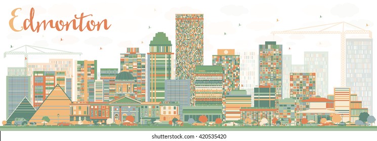 Abstract Edmonton Skyline With Color Buildings. Vector Illustration. Business Travel And Tourism Concept With Modern Buildings. Image For Presentation Banner Placard And Web Site.