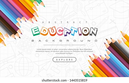 Abstract education background, back to school, learning, student, teaching, vector illustration background with colorful pencils