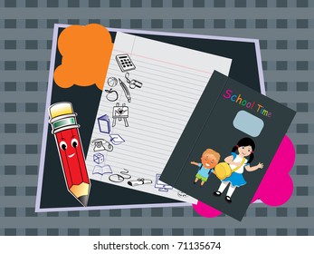 abstract education background with notebook, paper and pencil