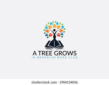 Abstract education emblem book club tree logo design