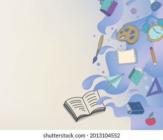 Abstract education frame with stationery kit icons
